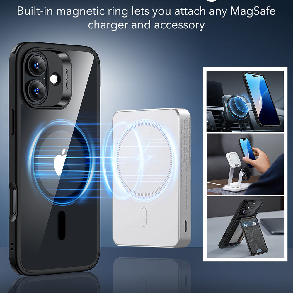 MagSafe-deksel for Apple iPhone 16, ESR, Classic Hybrid, Svart Gjennomsiktig