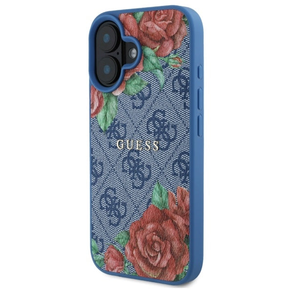 MagSafe-deksel for Apple iPhone 16, Guess, 4G Flowers Print, Blå