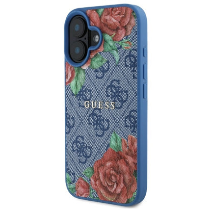 MagSafe-deksel for Apple iPhone 16, Guess, 4G Flowers Print, Blå