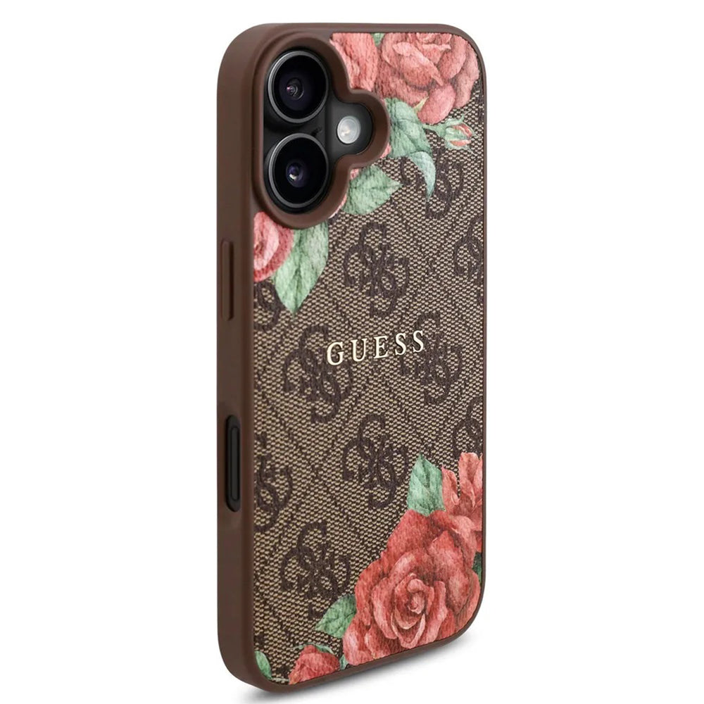 MagSafe-deksel for Apple iPhone 16, Guess, 4G Flowers Print, Brun