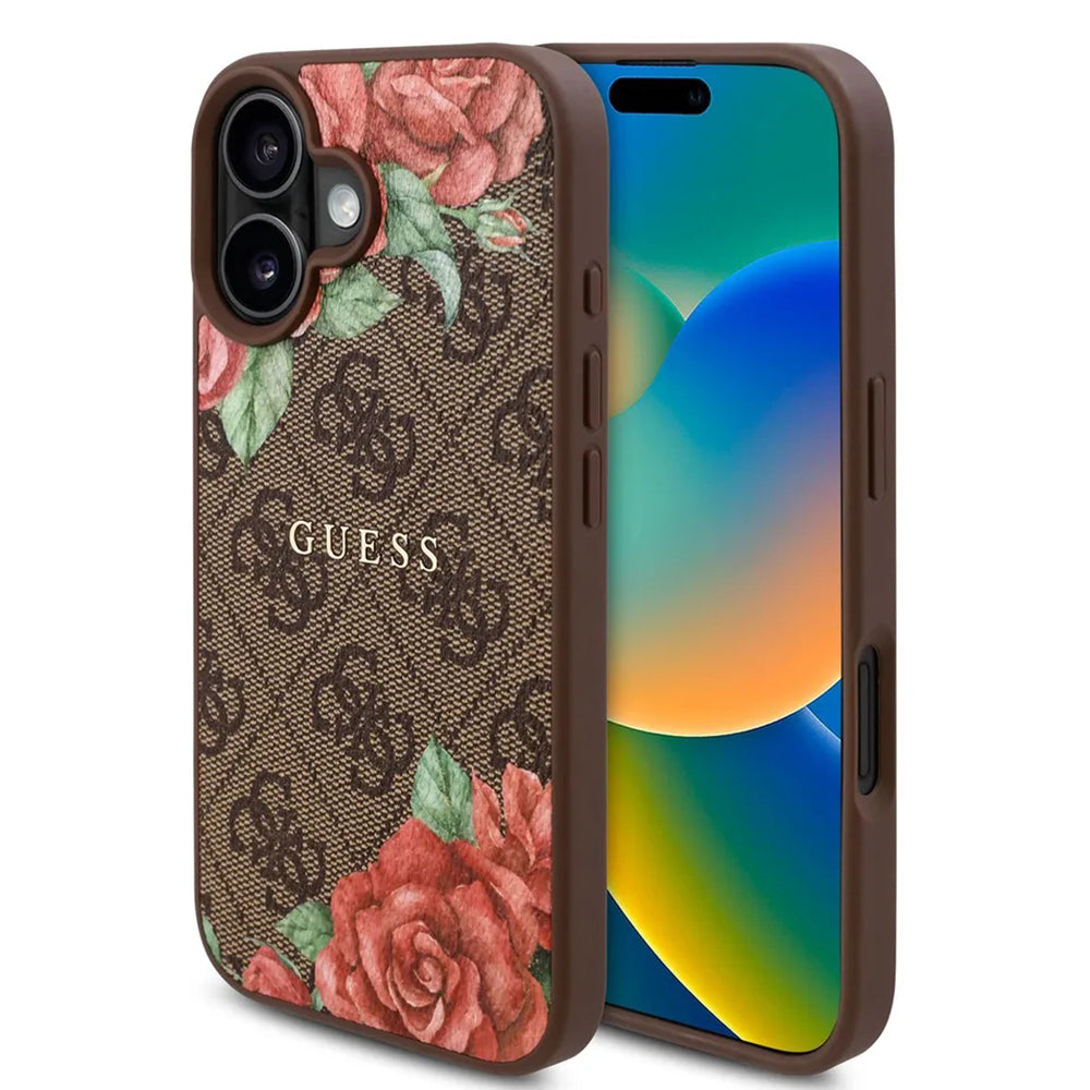MagSafe-deksel for Apple iPhone 16, Guess, 4G Flowers Print, Brun