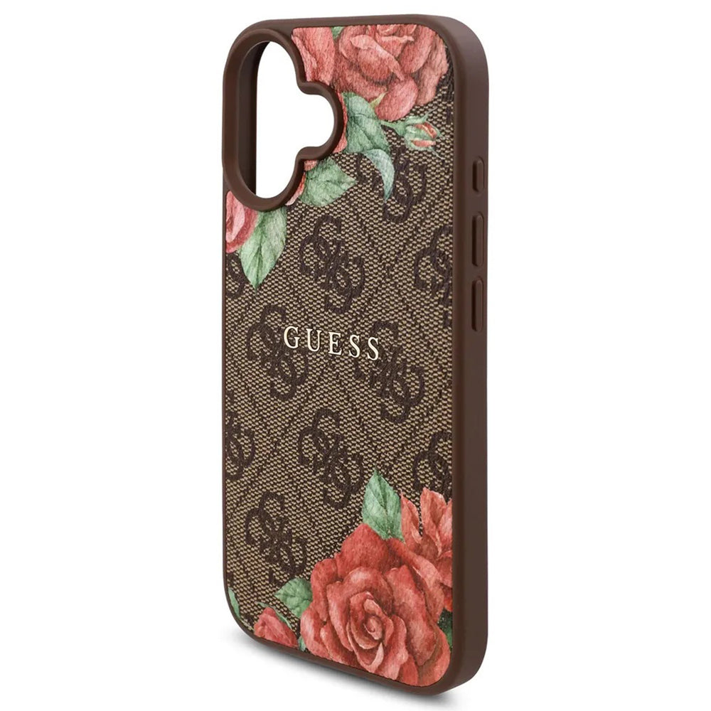 MagSafe-deksel for Apple iPhone 16, Guess, 4G Flowers Print, Brun