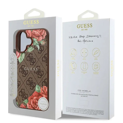 MagSafe-deksel for Apple iPhone 16, Guess, 4G Flowers Print, Brun