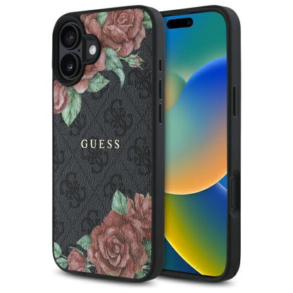 MagSafe-deksel for Apple iPhone 16, Guess, 4G Flowers Print, Svart