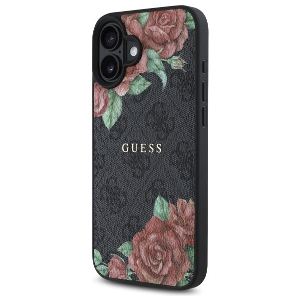 MagSafe-deksel for Apple iPhone 16, Guess, 4G Flowers Print, Svart