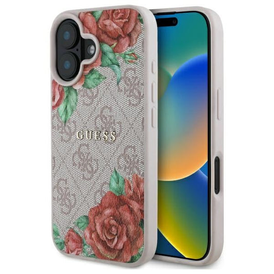 MagSafe-deksel for Apple iPhone 16, Guess, 4G Flowers Print, Rosa