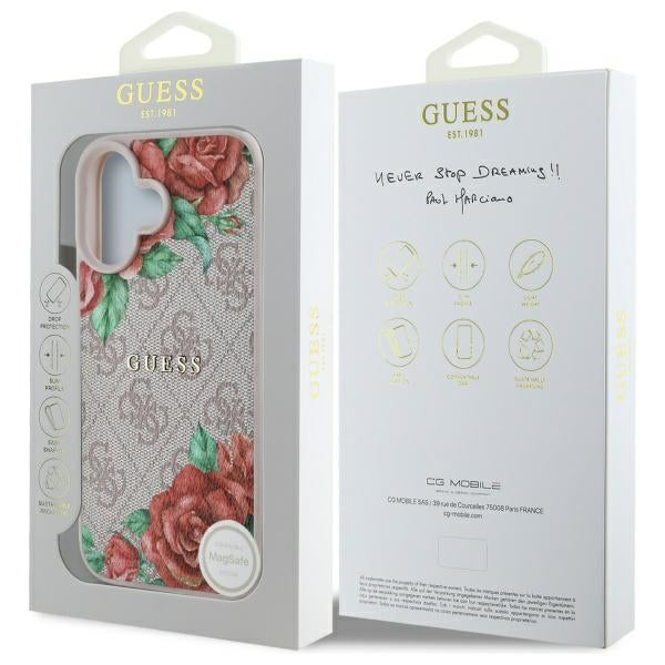 MagSafe-deksel for Apple iPhone 16, Guess, 4G Flowers Print, Rosa