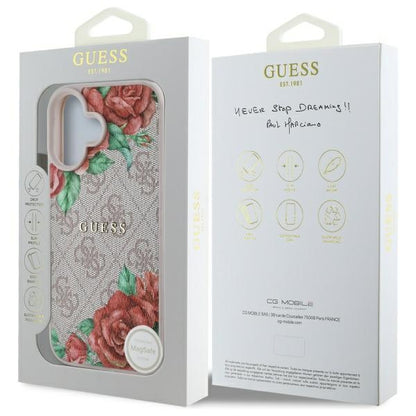 MagSafe-deksel for Apple iPhone 16, Guess, 4G Flowers Print, Rosa