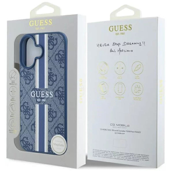 MagSafe-deksel for Apple iPhone 16, Guess, 4G Printed Stripes, Blå