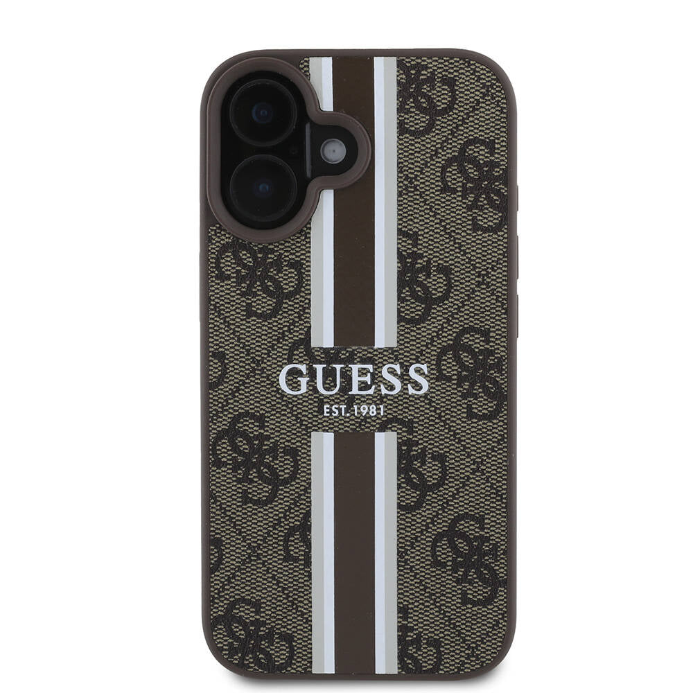 MagSafe-deksel for Apple iPhone 16, Guess, 4G Printed Stripes, Brun