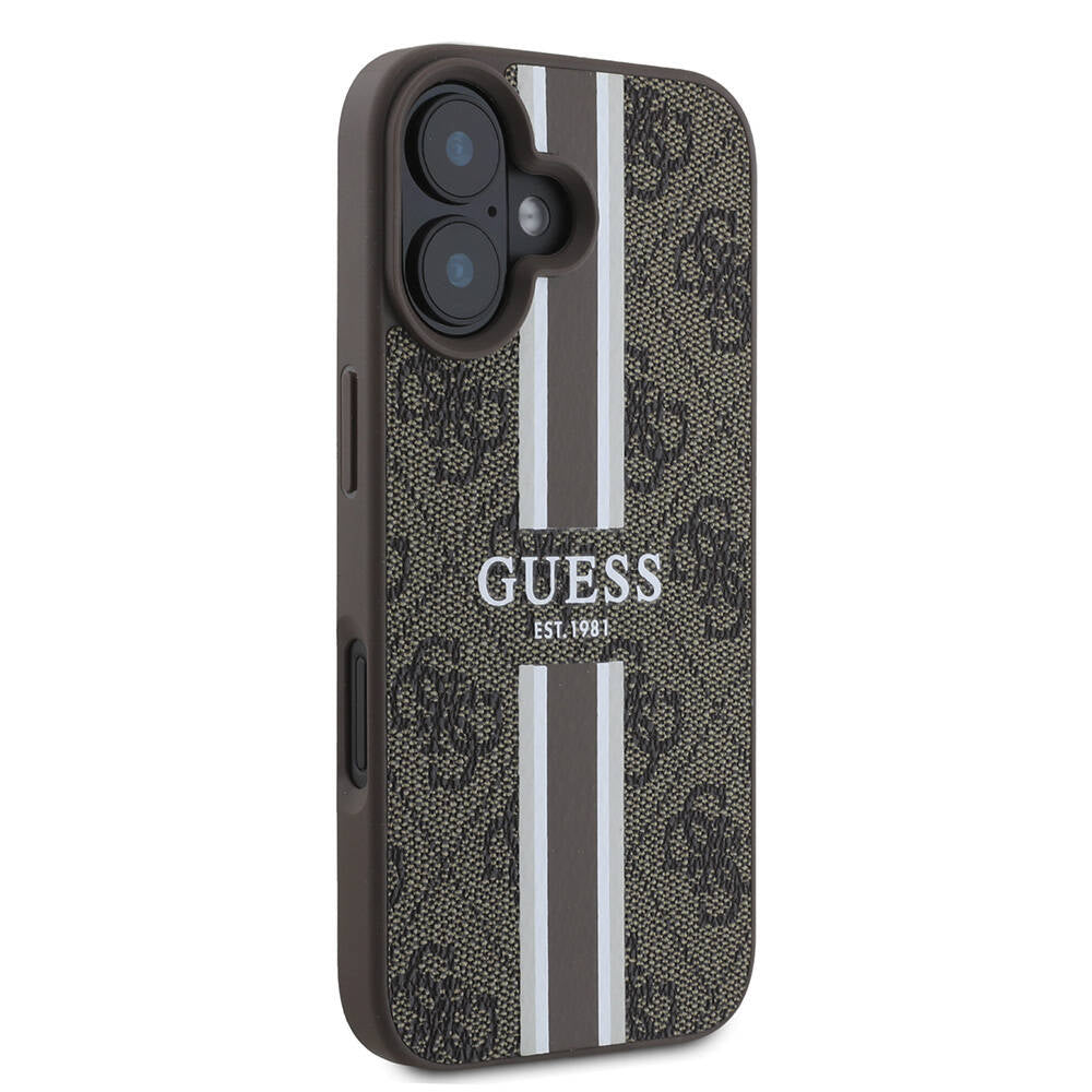 MagSafe-deksel for Apple iPhone 16, Guess, 4G Printed Stripes, Brun
