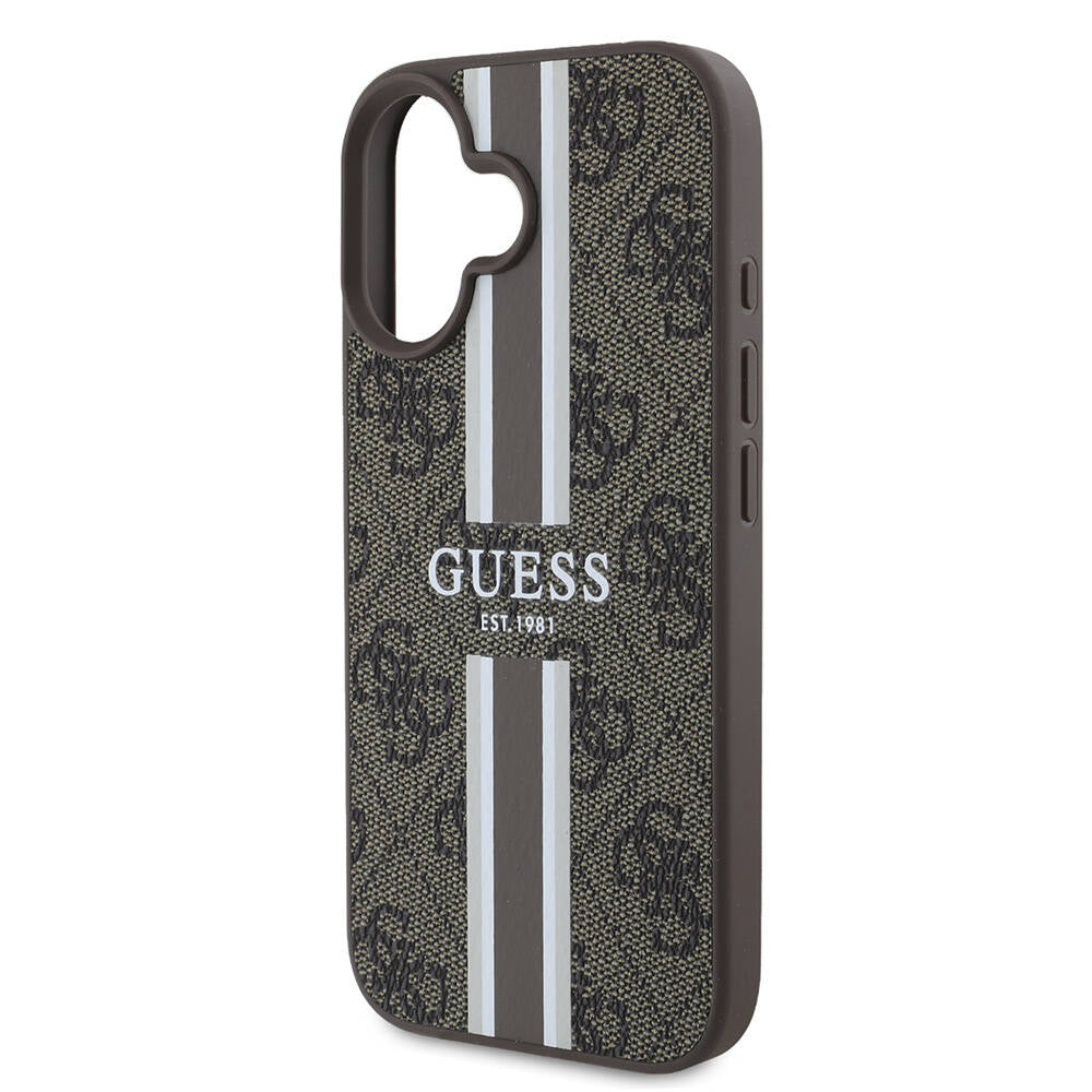 MagSafe-deksel for Apple iPhone 16, Guess, 4G Printed Stripes, Brun