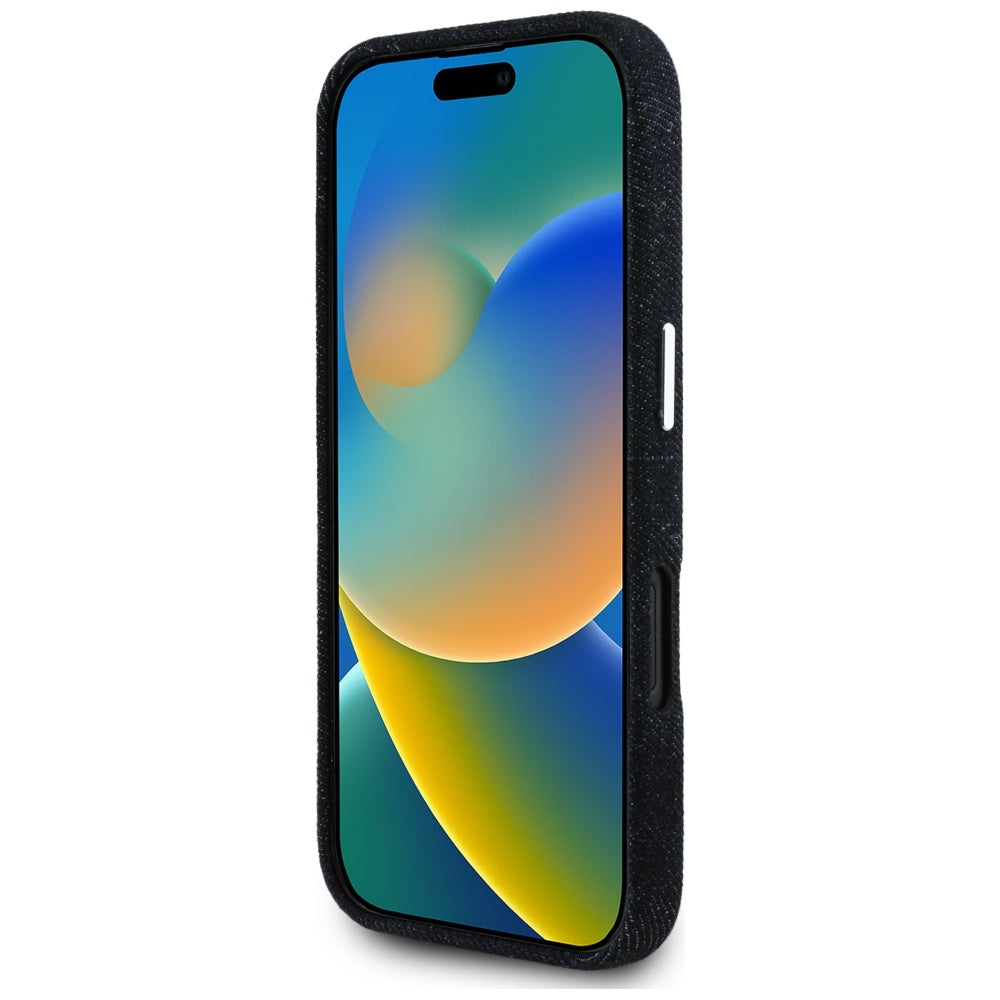 MagSafe-deksel for Apple iPhone 16, Guess, Denim Triangle Logo, Svart