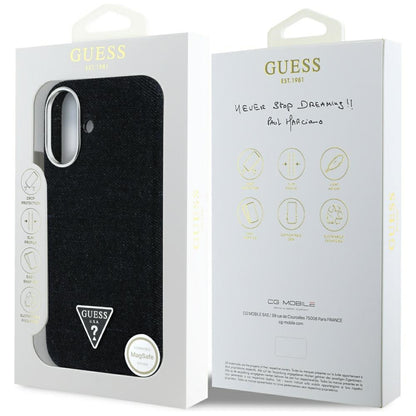 MagSafe-deksel for Apple iPhone 16, Guess, Denim Triangle Logo, Svart