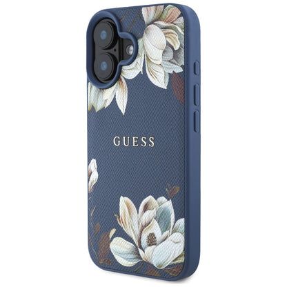 MagSafe-deksel for Apple iPhone 16, Guess, Grained Flowers, Blå