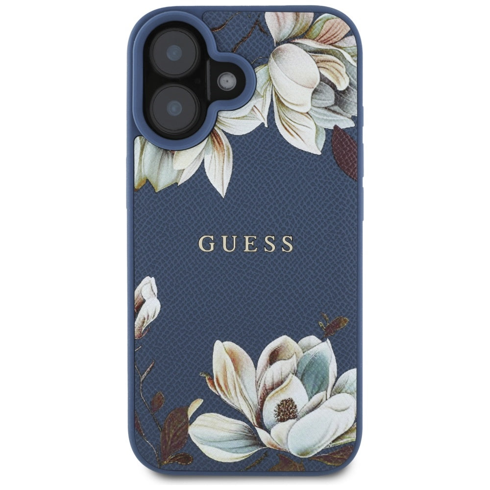 MagSafe-deksel for Apple iPhone 16, Guess, Grained Flowers, Blå