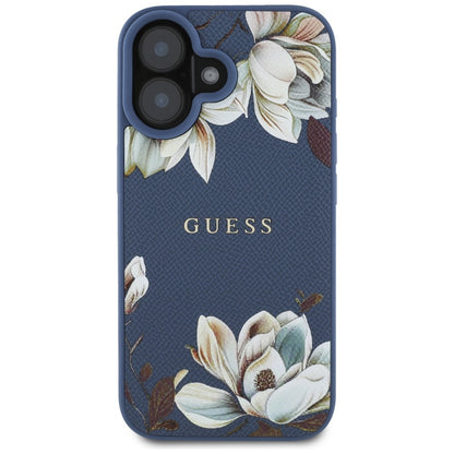 MagSafe-deksel for Apple iPhone 16, Guess, Grained Flowers, Blå