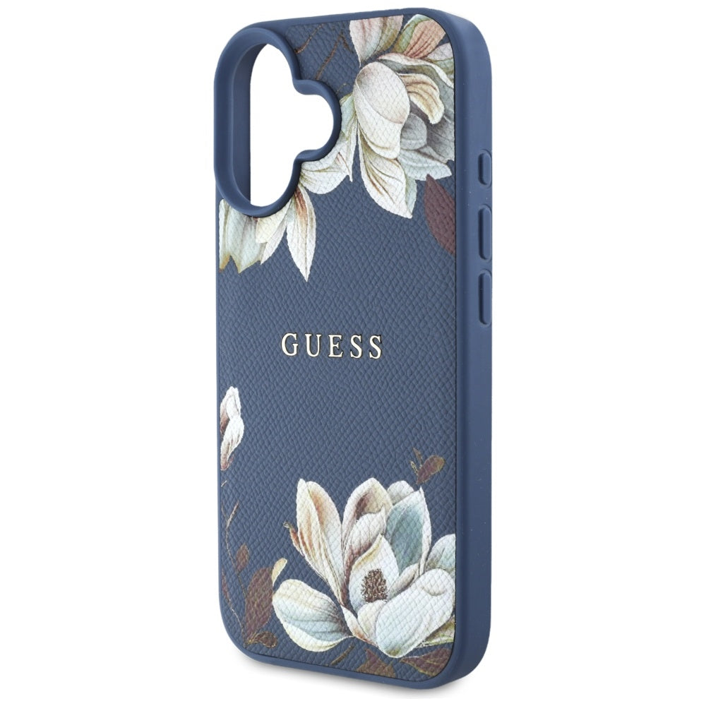MagSafe-deksel for Apple iPhone 16, Guess, Grained Flowers, Blå
