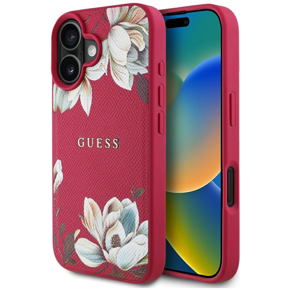 MagSafe-deksel for Apple iPhone 16, Guess, Grained Flowers, Fuchsia