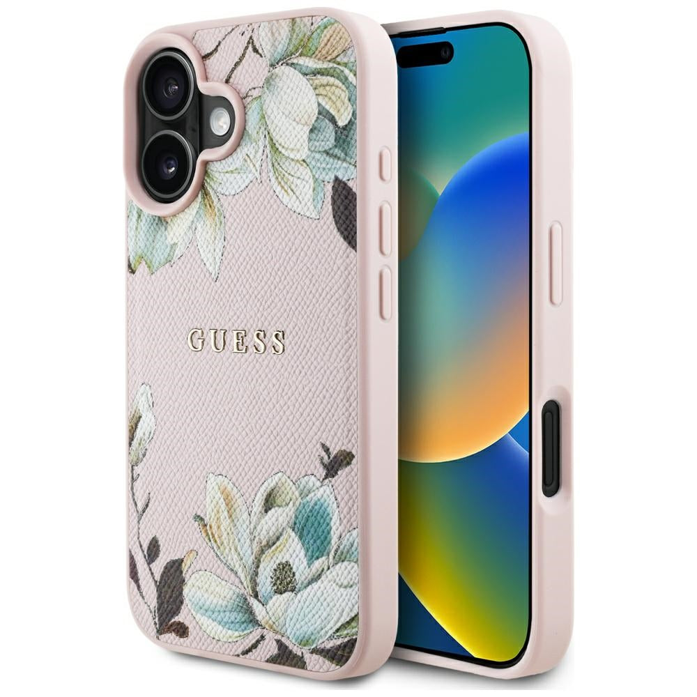 MagSafe-deksel for Apple iPhone 16, Guess, Grained Flowers, Rosa
