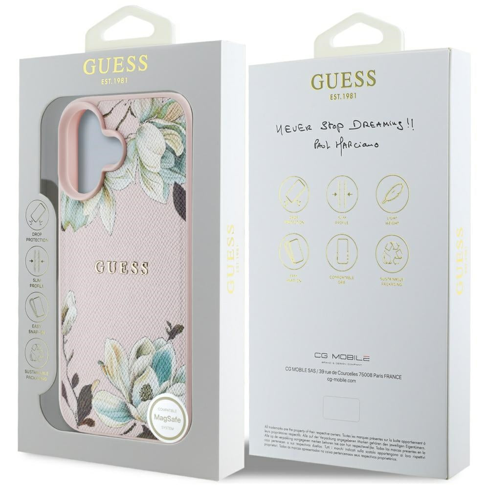 MagSafe-deksel for Apple iPhone 16, Guess, Grained Flowers, Rosa