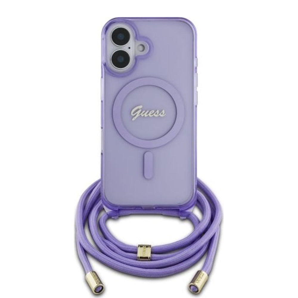 MagSafe deksel for Apple iPhone 16, Guess, IML Crossbody Cord Script, Lilla