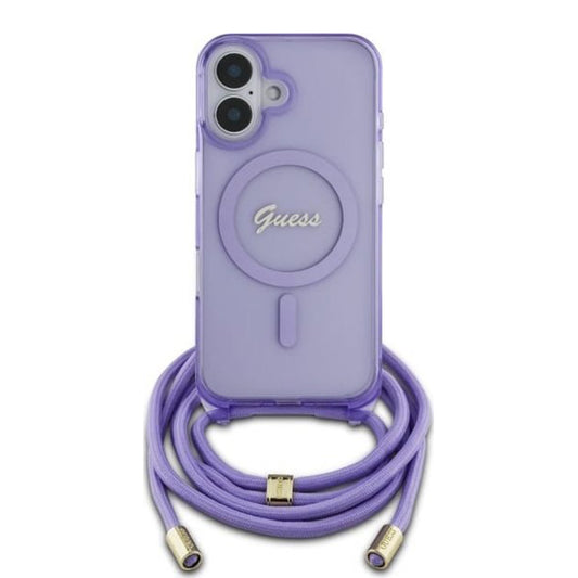MagSafe deksel for Apple iPhone 16, Guess, IML Crossbody Cord Script, Lilla