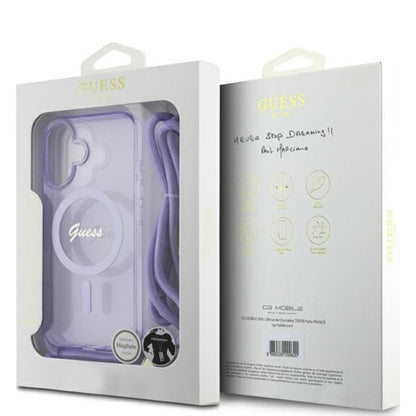 MagSafe deksel for Apple iPhone 16, Guess, IML Crossbody Cord Script, Lilla