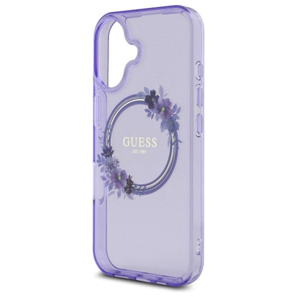 MagSafe-deksel for Apple iPhone 16, Guess, IML Flowers Wreath, Lilla