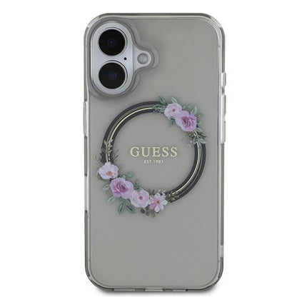 MagSafe-deksel for Apple iPhone 16, Guess, IML Flowers Wreath, Svart