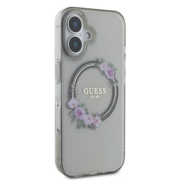MagSafe-deksel for Apple iPhone 16, Guess, IML Flowers Wreath, Svart