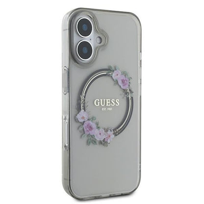 MagSafe-deksel for Apple iPhone 16, Guess, IML Flowers Wreath, Svart