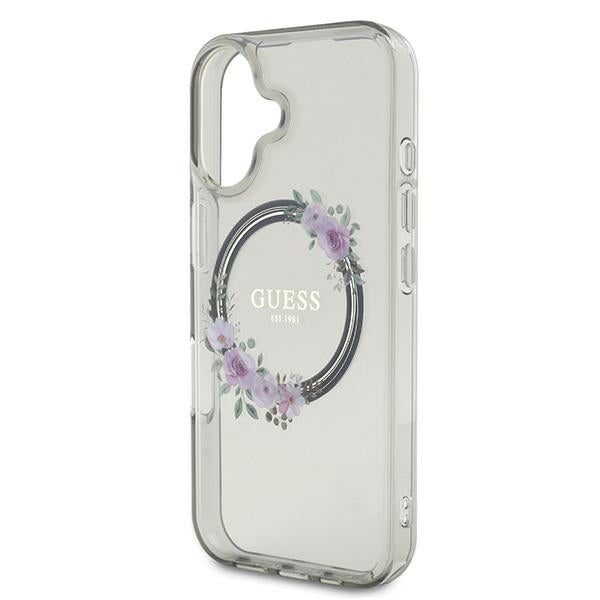 MagSafe-deksel for Apple iPhone 16, Guess, IML Flowers Wreath, Svart