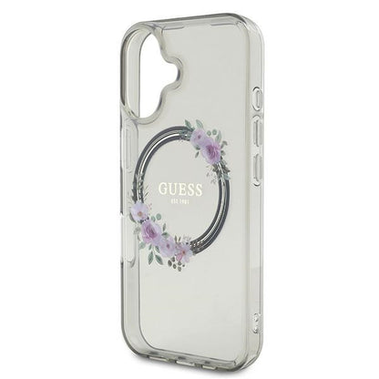 MagSafe-deksel for Apple iPhone 16, Guess, IML Flowers Wreath, Svart