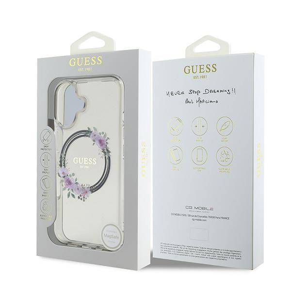 MagSafe-deksel for Apple iPhone 16, Guess, IML Flowers Wreath, Svart