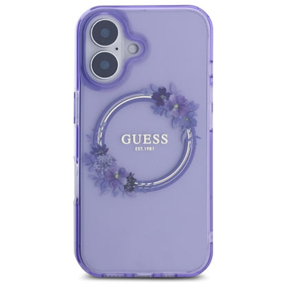 MagSafe-deksel for Apple iPhone 16, Guess, IML Flowers Wreath, Rosa