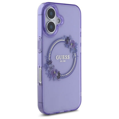 MagSafe-deksel for Apple iPhone 16, Guess, IML Flowers Wreath, Rosa