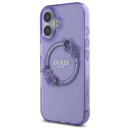 MagSafe-deksel for Apple iPhone 16, Guess, IML Flowers Wreath, Rosa
