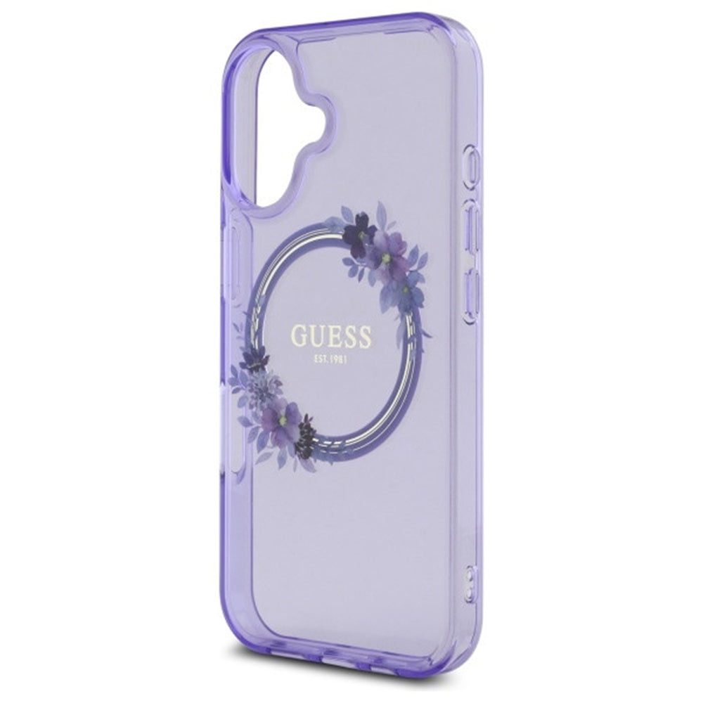 MagSafe-deksel for Apple iPhone 16, Guess, IML Flowers Wreath, Rosa