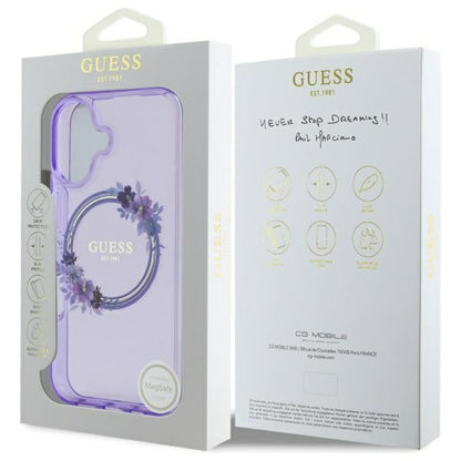 MagSafe-deksel for Apple iPhone 16, Guess, IML Flowers Wreath, Rosa