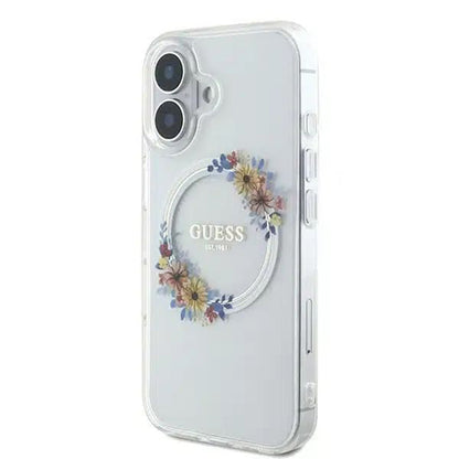 MagSafe-deksel for Apple iPhone 16, Guess, IML Flowers Wreath, Gjennomsiktig