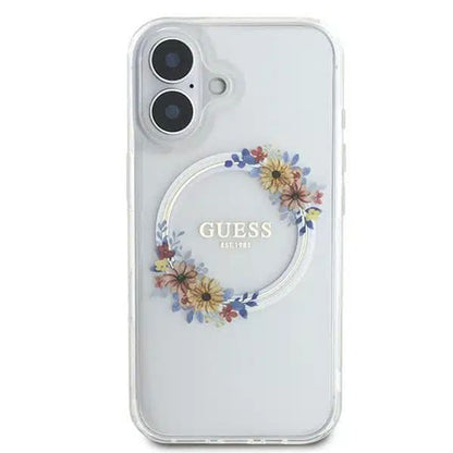 MagSafe-deksel for Apple iPhone 16, Guess, IML Flowers Wreath, Gjennomsiktig