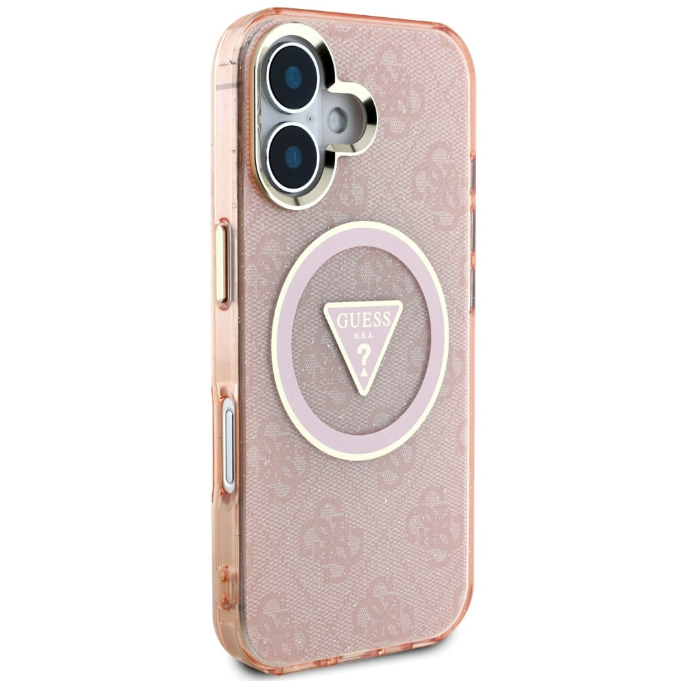 MagSafe-deksel for Apple iPhone 16, Guess, IML Glitter 4G Circle Triangle, Rosa