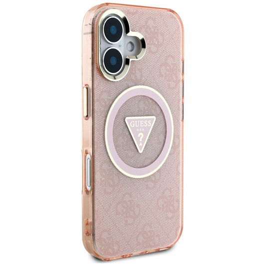 MagSafe-deksel for Apple iPhone 16, Guess, IML Glitter 4G Circle Triangle, Rosa