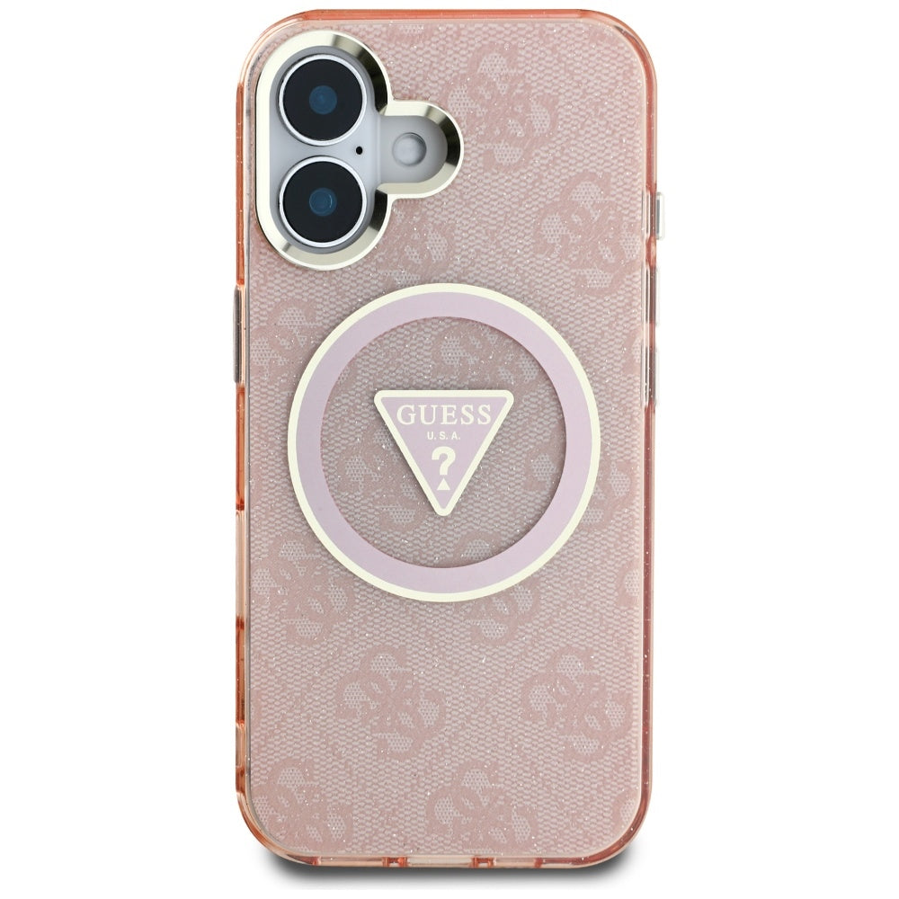 MagSafe-deksel for Apple iPhone 16, Guess, IML Glitter 4G Circle Triangle, Rosa
