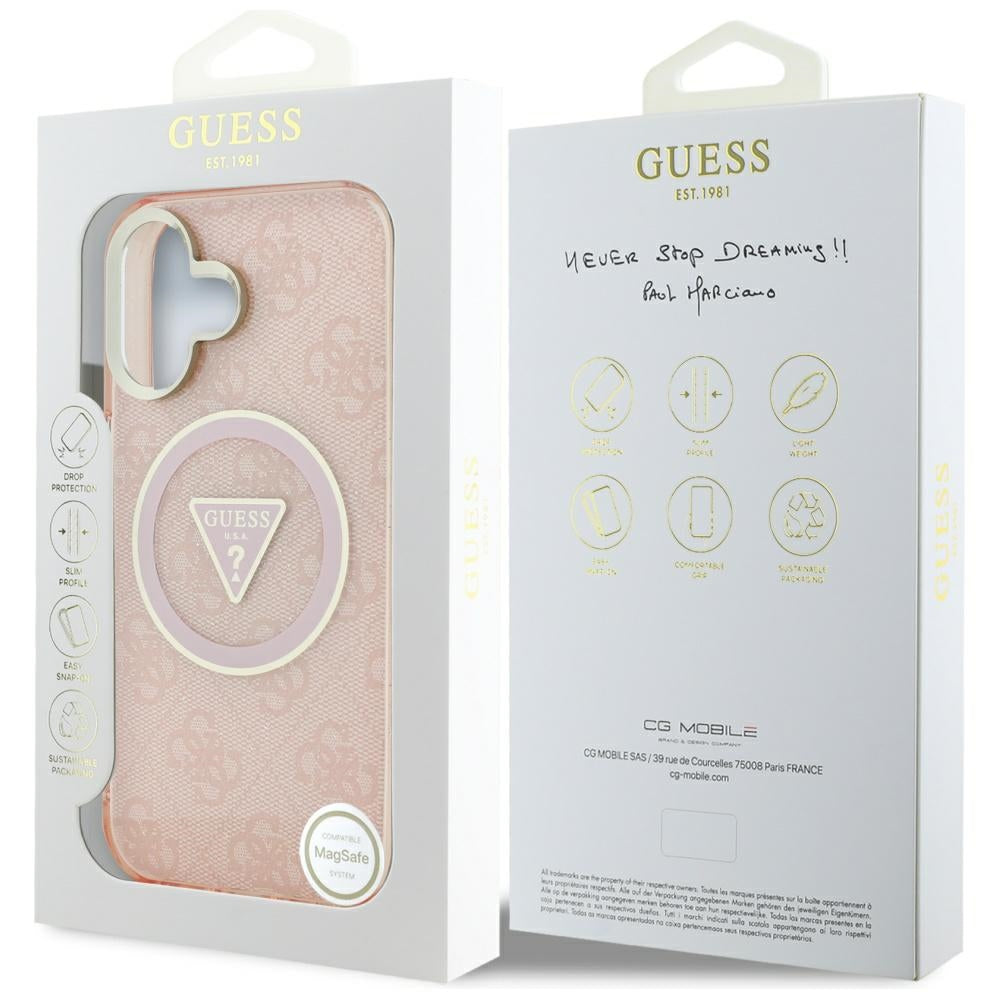 MagSafe-deksel for Apple iPhone 16, Guess, IML Glitter 4G Circle Triangle, Rosa