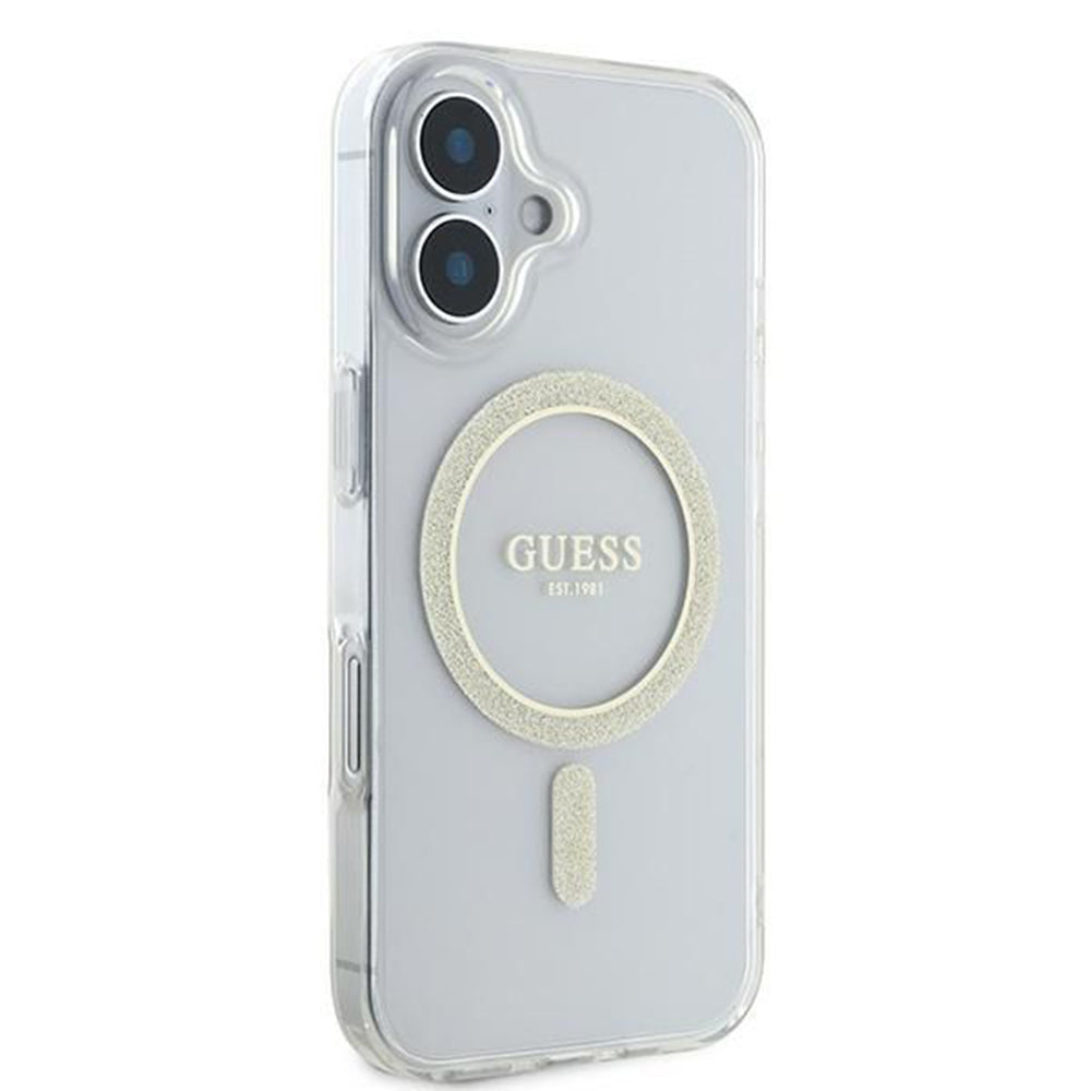 MagSafe-deksel for Apple iPhone 16, Guess, IML Glitter Circle, Gjennomsiktig