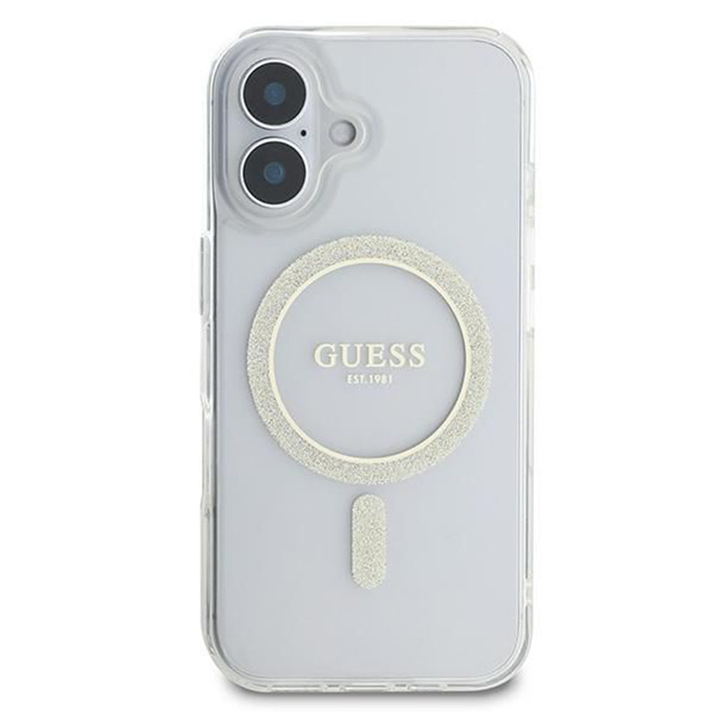 MagSafe-deksel for Apple iPhone 16, Guess, IML Glitter Circle, Gjennomsiktig