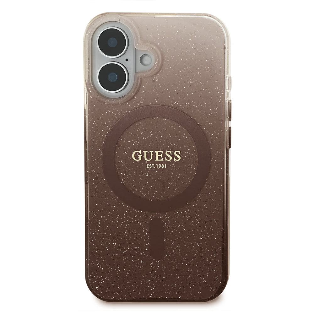 MagSafe-deksel for Apple iPhone 16, Guess, IML Glitter Gradient, Brun