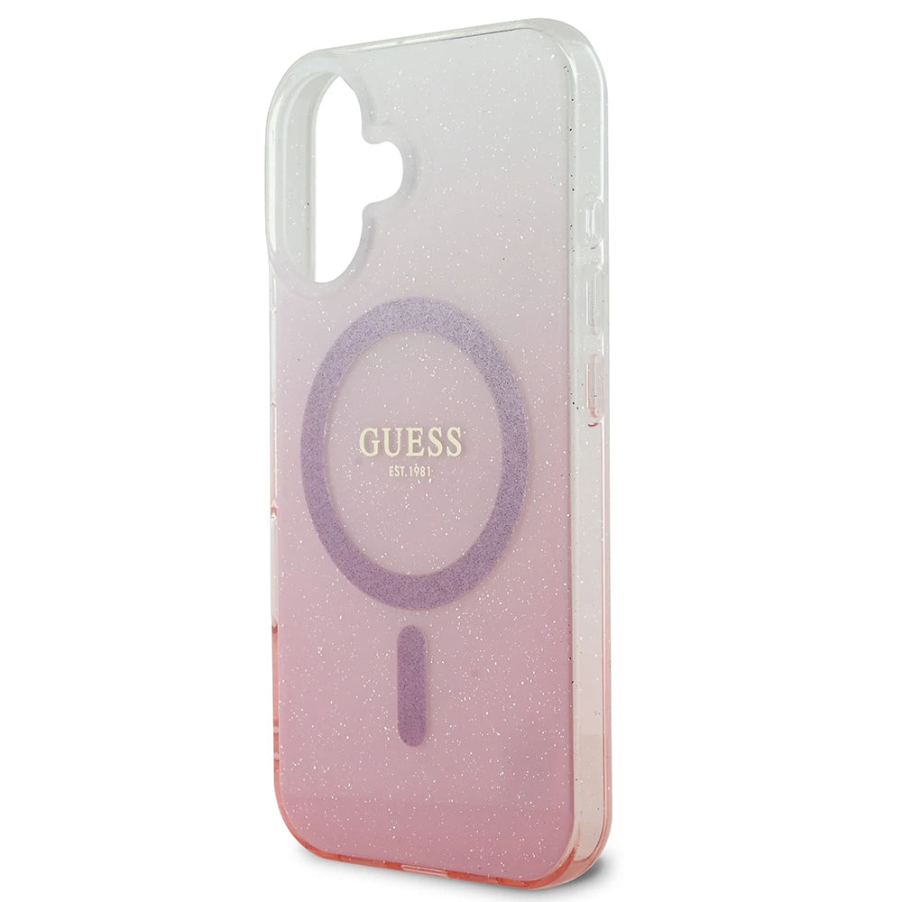 MagSafe-deksel for Apple iPhone 16, Guess, IML Glitter Gradient, Rosa